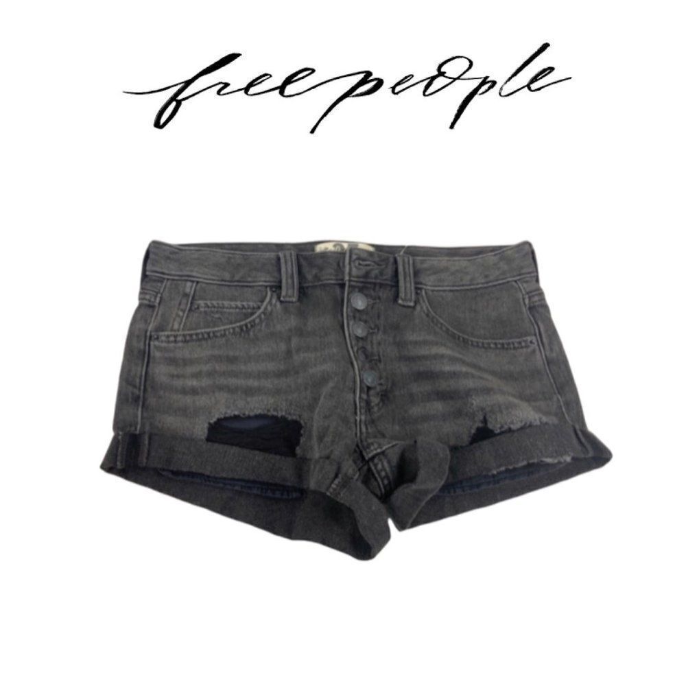 Free People We The Free Denim Shorts Black Distressed Cutoff NWT Size 25